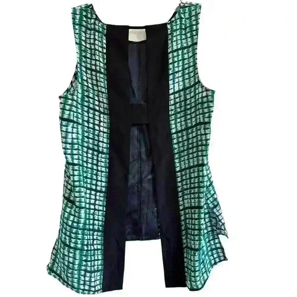 PARKER Silk Tie Dye Color Block Sleeveless Open Back Split Hem Tank Green Small - Picture 5 of 11